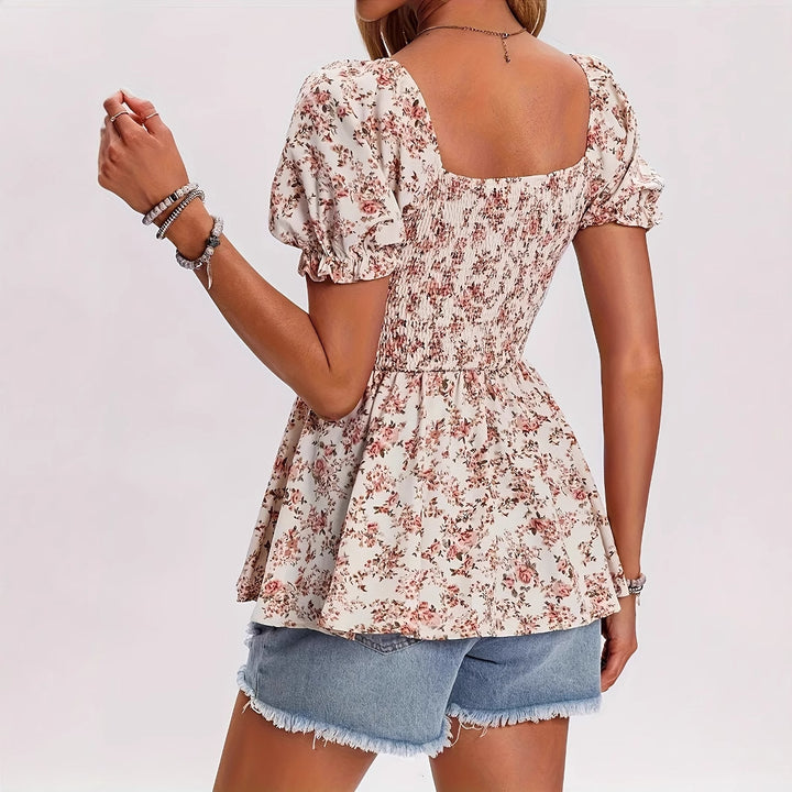 Dame Smocked Floral Peplum Top Stilla