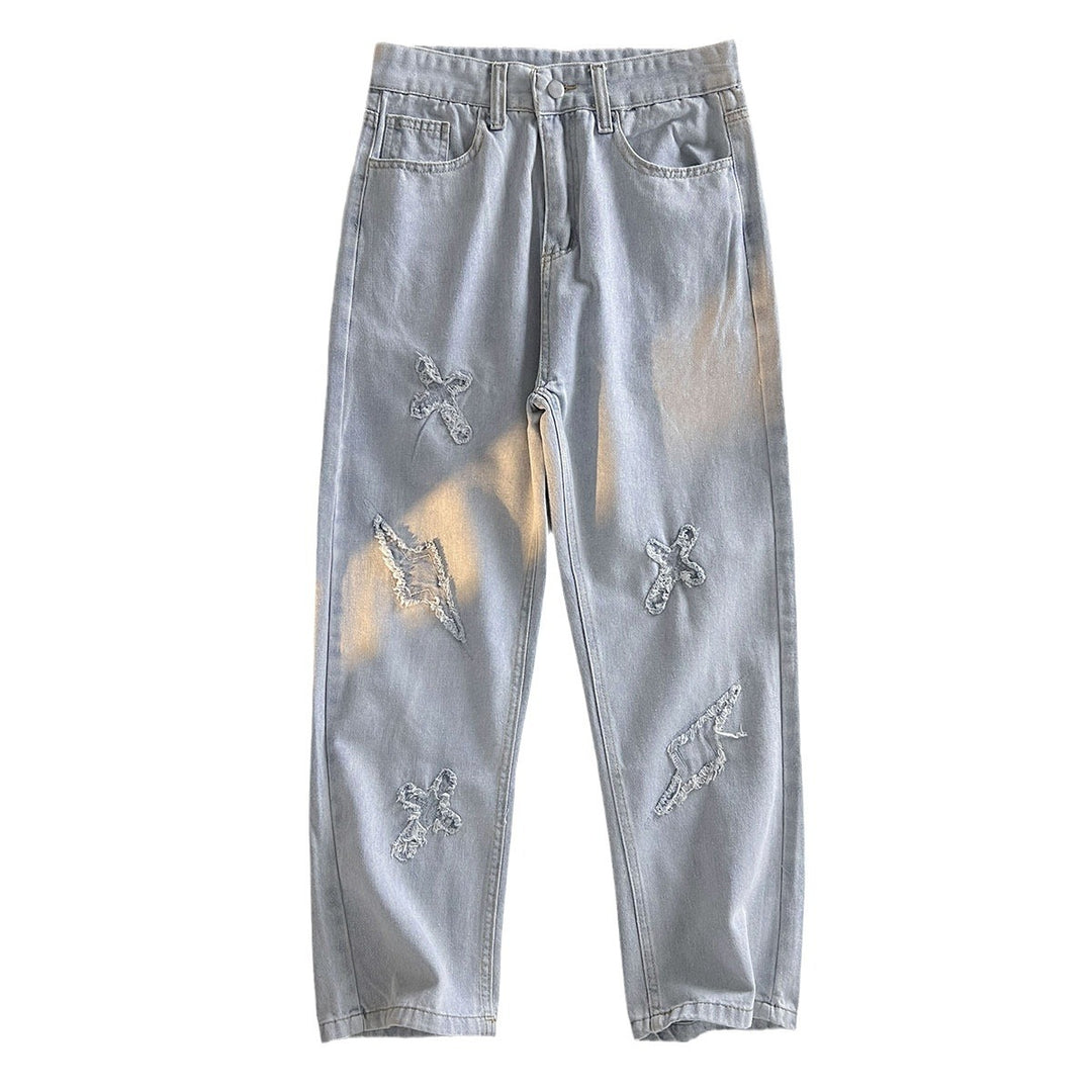 Damer løse højtaljede jeans med kreativt destroyed-design og afslappet snit Stilla