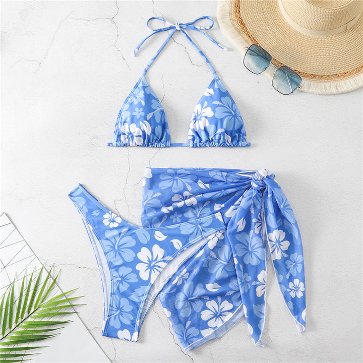 Dame Floral Print To-delt Badedragt med Sarong Stilla