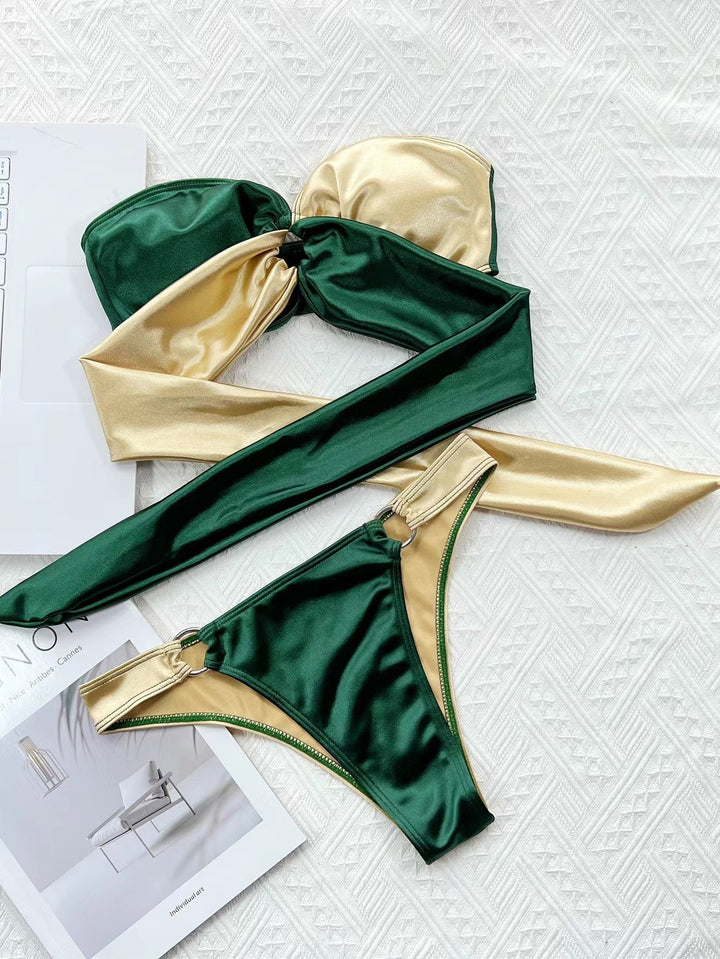 Dame bandeau-bikini-sæt med innovativt indpakningsdesign og justerbare stropper Stilla