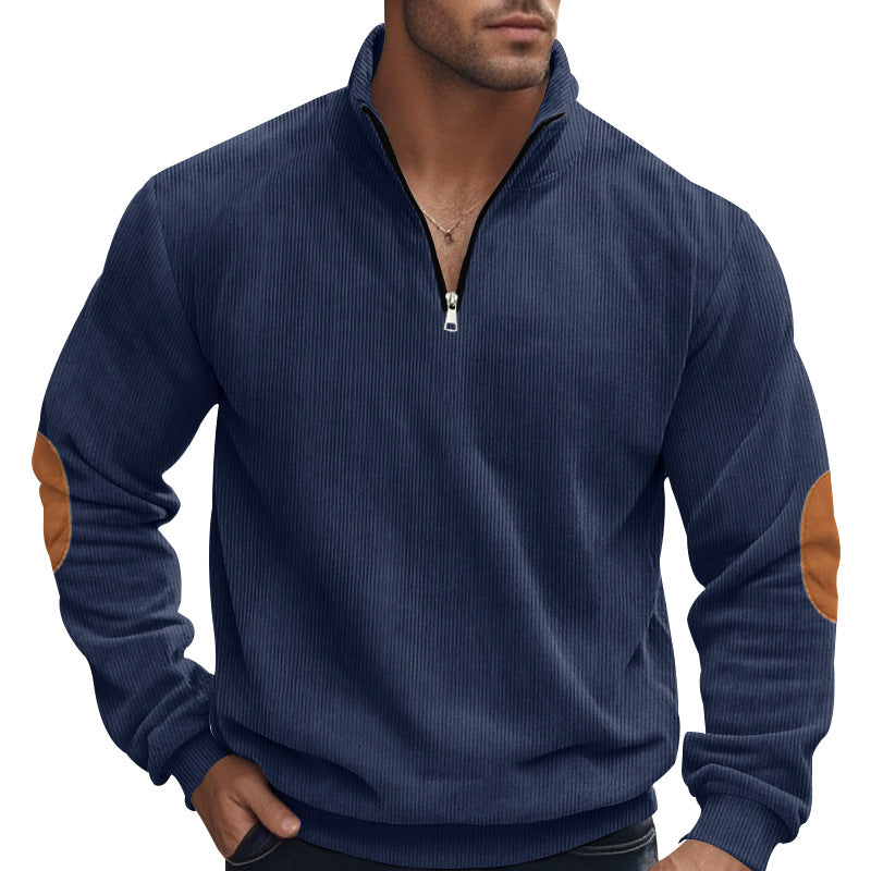 Herrer sportslig sweater med halv lynlås og kontrasterende albue-patches Stilla
