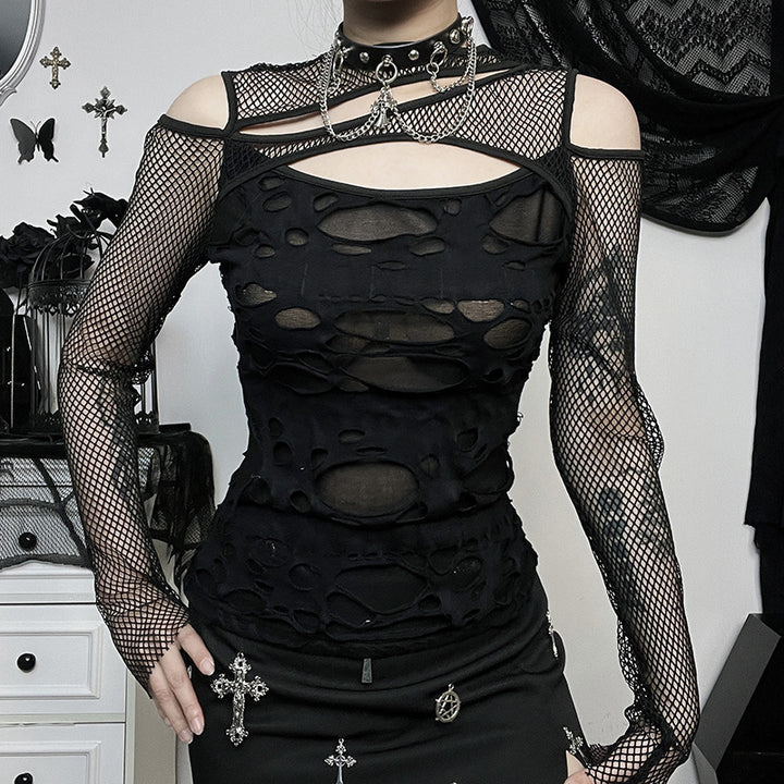 Dame Mode top med transparent mesh design og raffinerede cut-outs Skovae