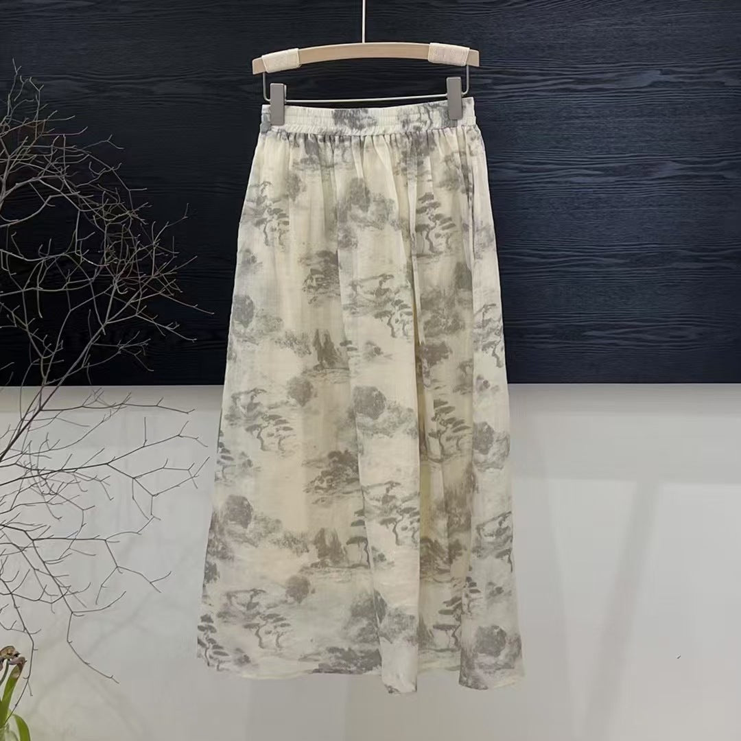 Dame Floral Print Maxi Nederdel med elastisk liv Stilla