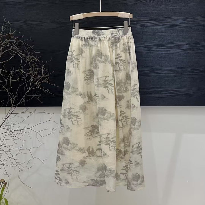 Dame Floral Print Maxi Nederdel med elastisk liv Stilla