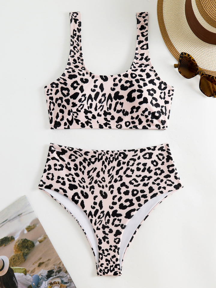 Dame Højskåret Bikini med trendy Leopardmønster Stilla