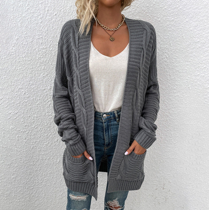 Femme Luksuriøs Kabelstrik-Åben-Front-Cardigan Stilla