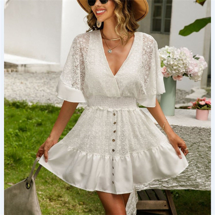 Femme Spids Smocked Mini Kjole Stilla