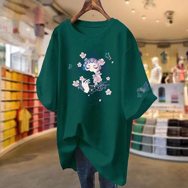 Dame T-shirt med kunstnerisk blomsterdesign og afslappet pasform Stilla