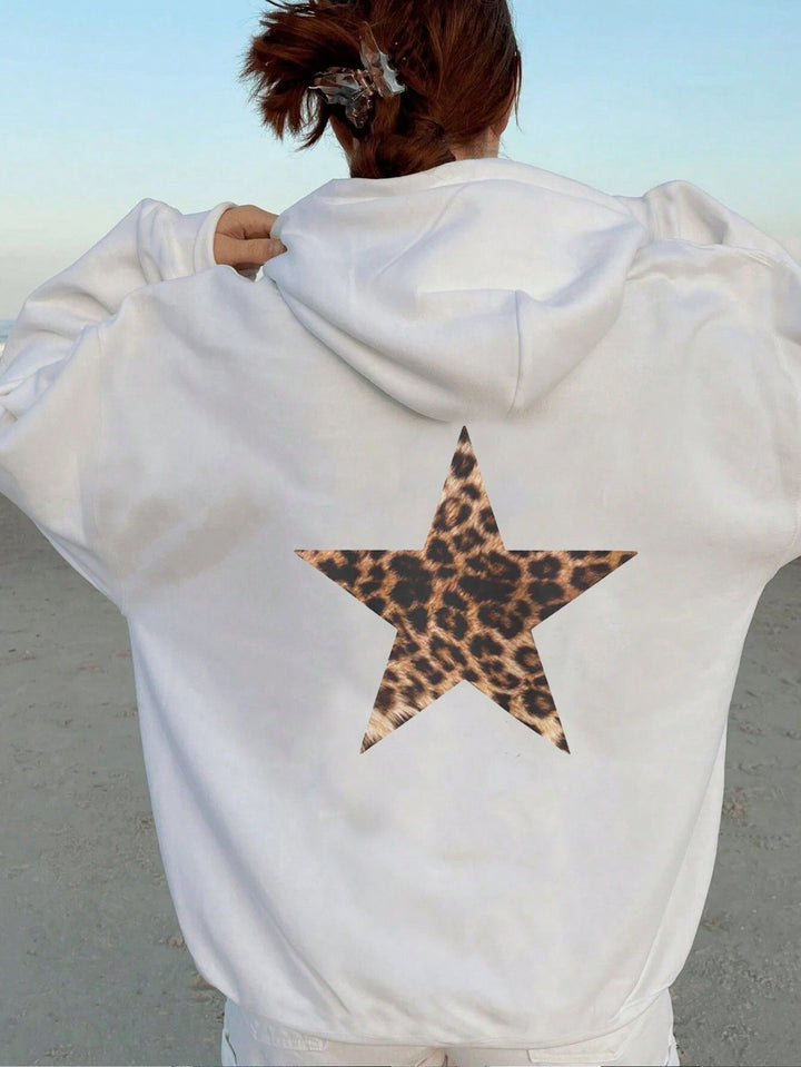 Dame hoodie med iøjnefaldende leopard stjerne design Skovae