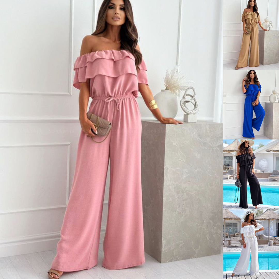 Dame jumpsuit med skulderfri design og bredt ben Stilla