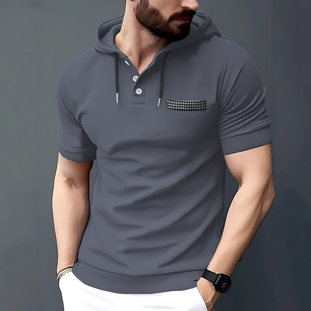 Herre polo shirt med hætte og struktureret stof Stilla