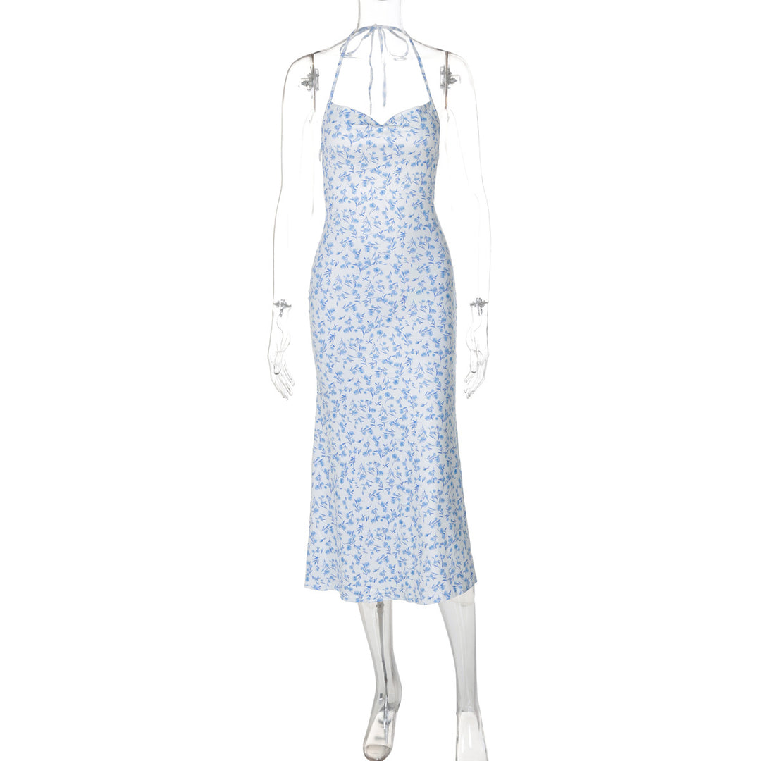 Dame Elegant sommerkjole med blomster mønster og halterneck top Stilla