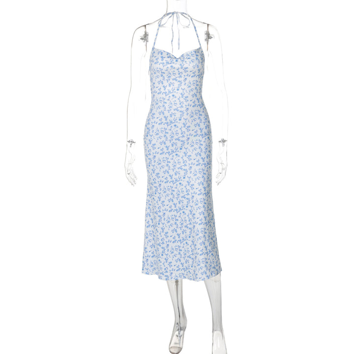 Dame Elegant sommerkjole med blomster mønster og halterneck top Stilla