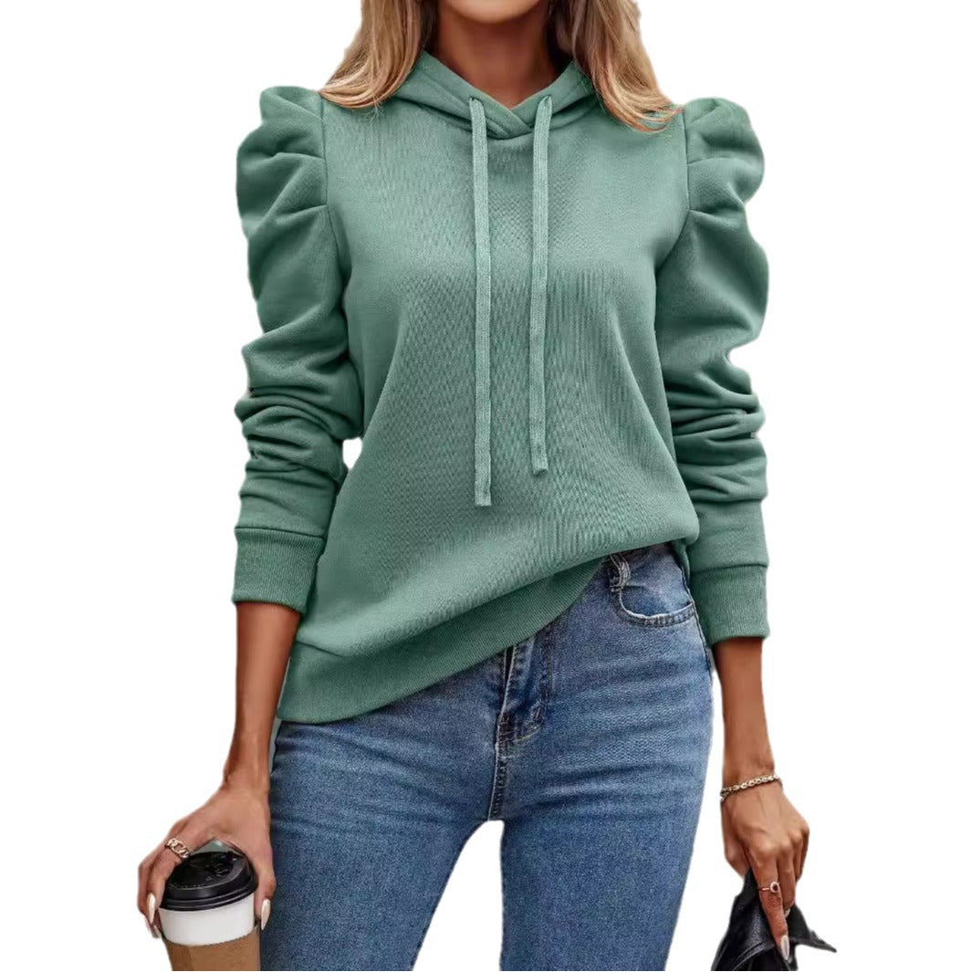 Dame hoodie med puffærmer og elegant snit Stilla