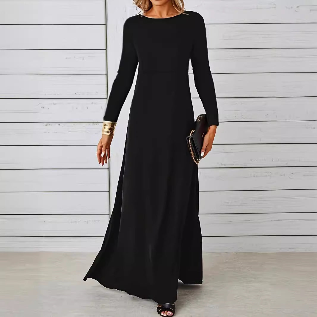 Dame elegant langærmet Maxi-kjole med simpel snit og flydende fald Stilla