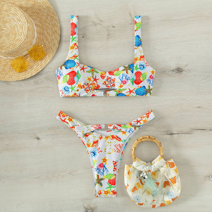 Dame bikini-sæt med sporty top og legende havdyr-motiver Stilla