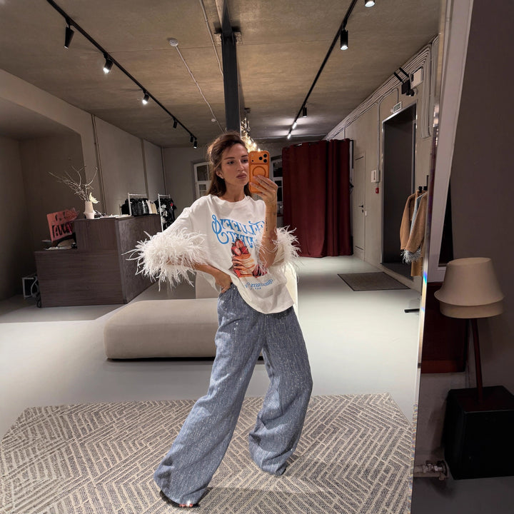 Dame Oversized Sweatshirt med iøjnefaldende fjerærmer Stilla
