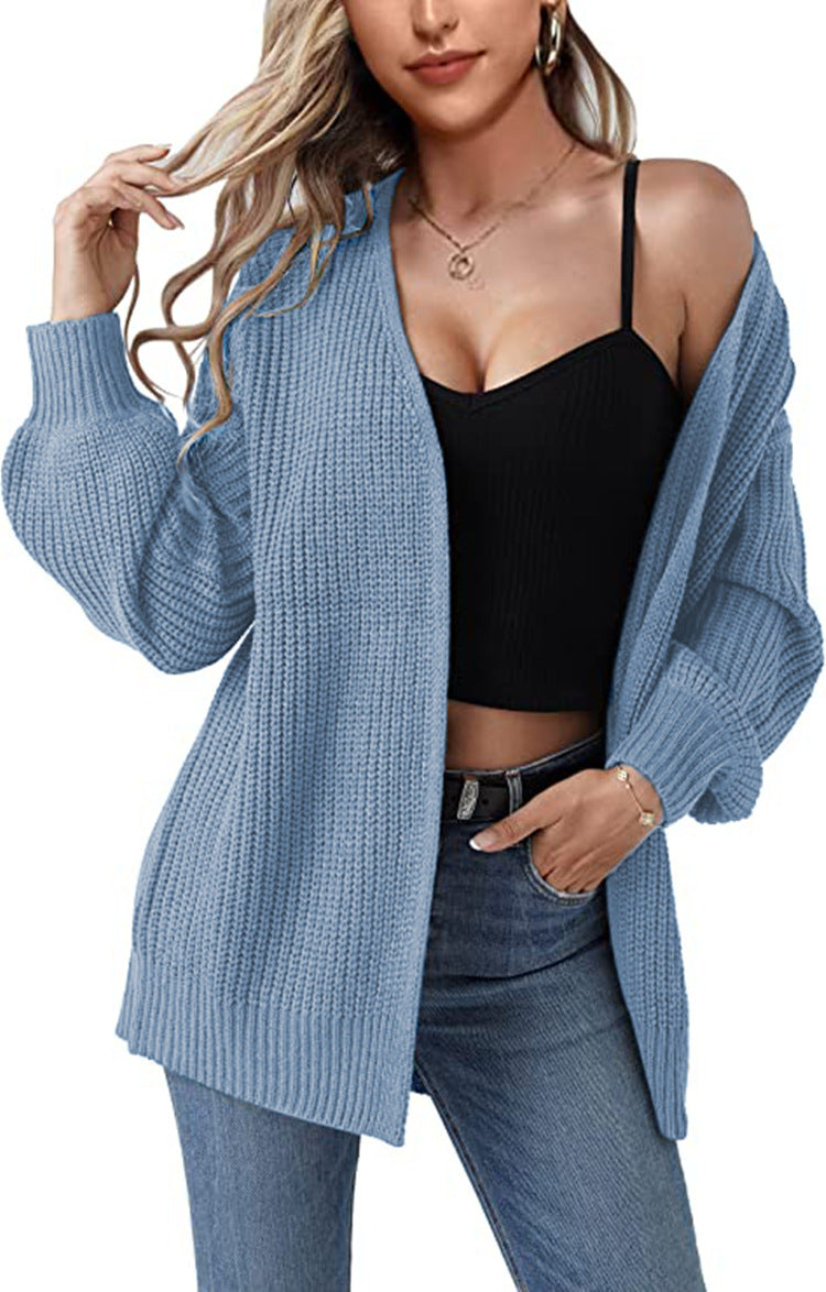Kvinders chunky strikket cardigan med en afslappet pasform og åbne stinger Stilla