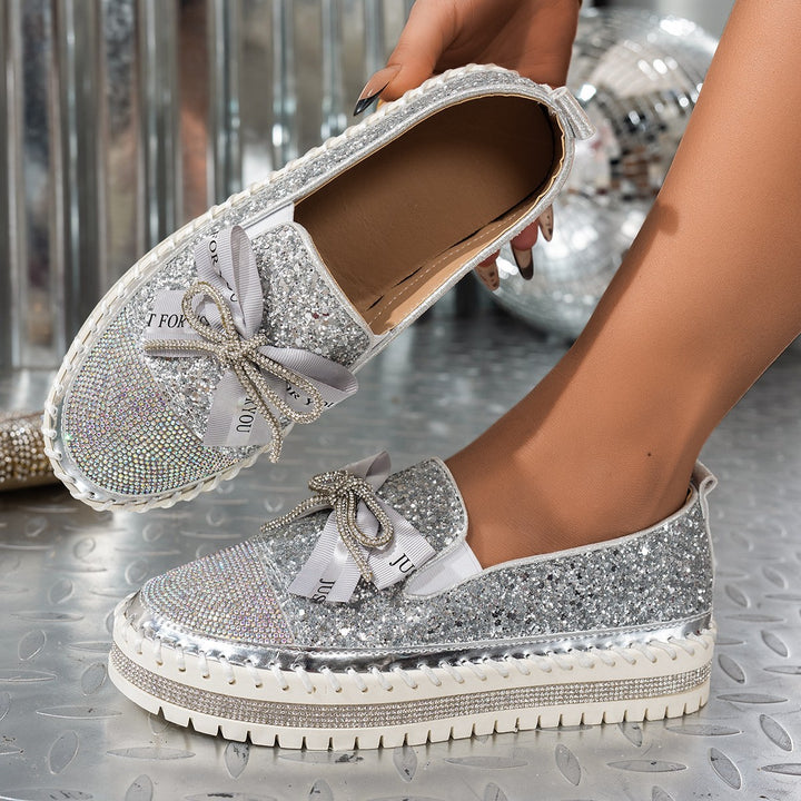 Dame Glamourøse Slip-On Sneakers med glitrende strass-applikationer Stilla
