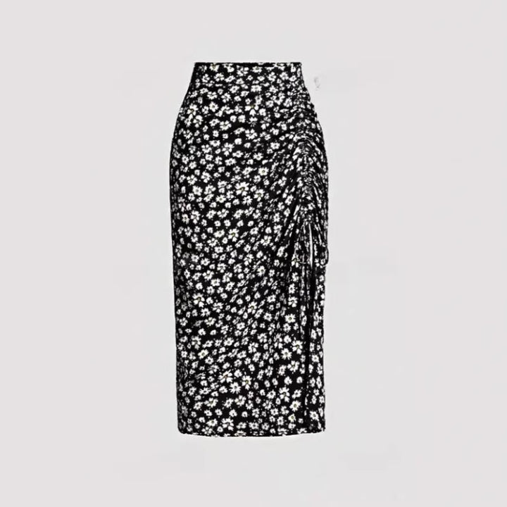 Dame Ruffles Blomsterprint Midi Nederdel Stilla