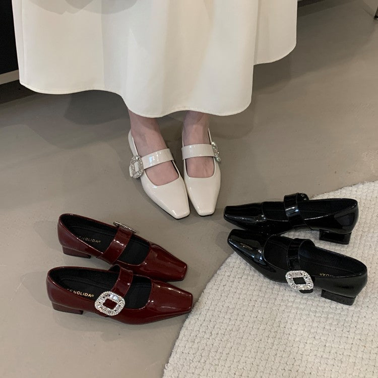 Dame elegante firkantede tå Mary Jane flats med dekorativ spænde Stilla