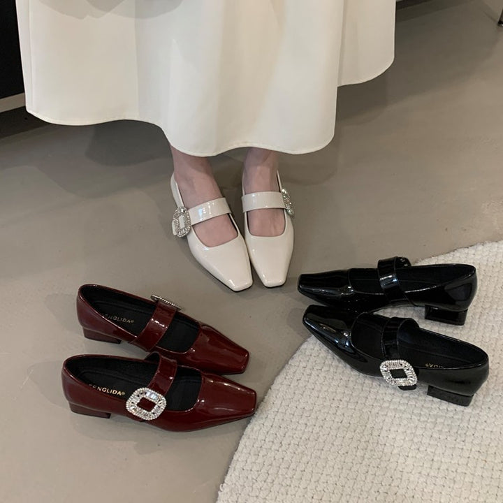 Dame elegante firkantede tå Mary Jane flats med dekorativ spænde Stilla