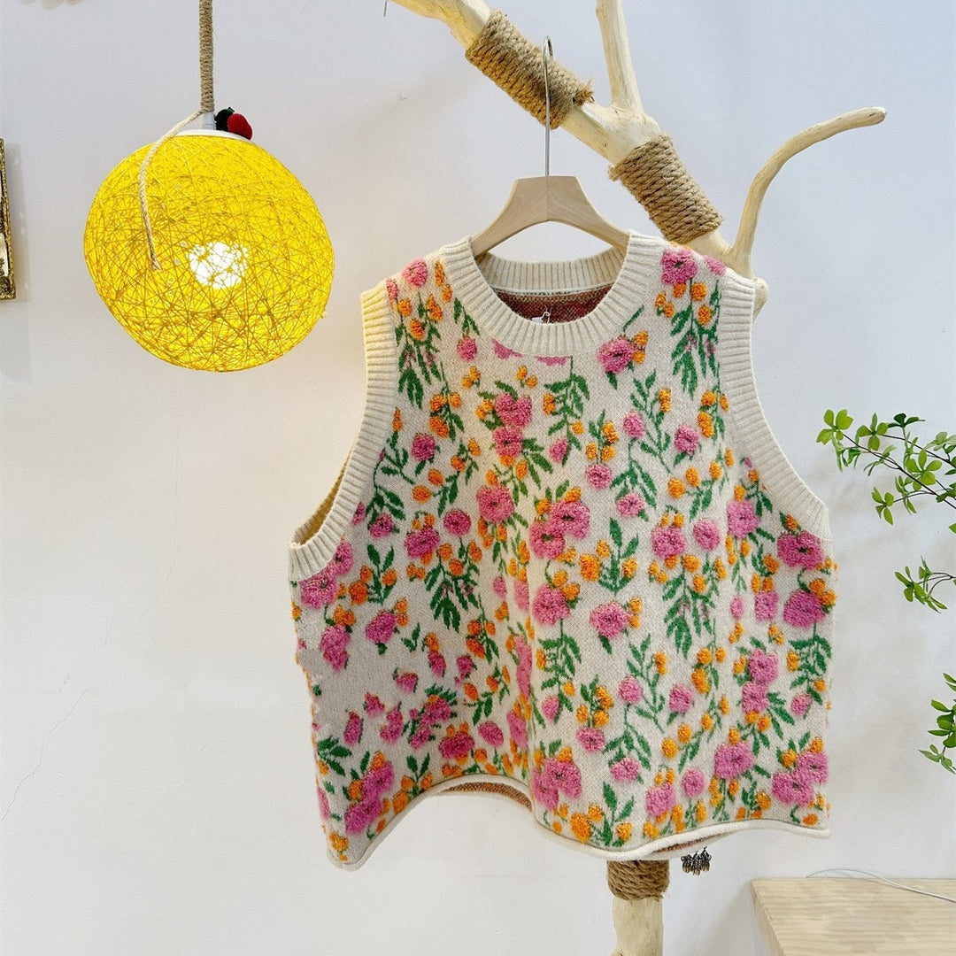 Kvindernes løse strikket sweater med blomstermønster Stilla