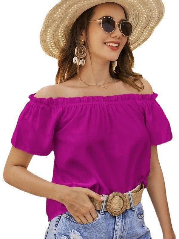 Dame Off-Shoulder Bluse med elastisk talje og luftige ærmer Stilla