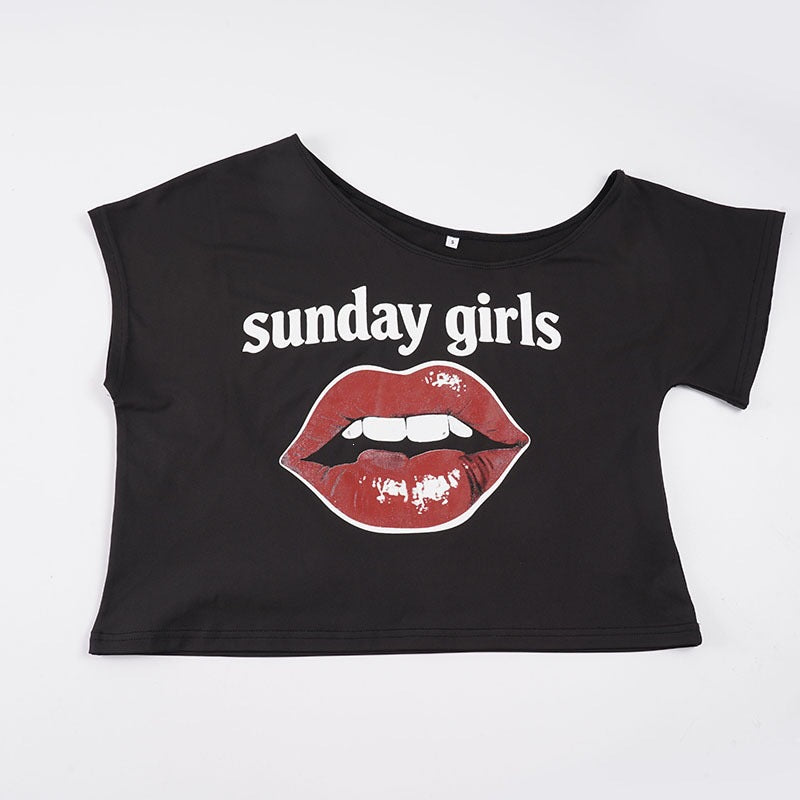 Dame Trendy Crop-Top med moderne læbeprint Skovae