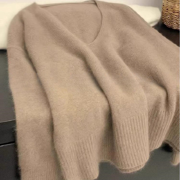 Kvinder Elegant V-Hals Sweater med Ribbet Struktur og Casual Snit Stilla