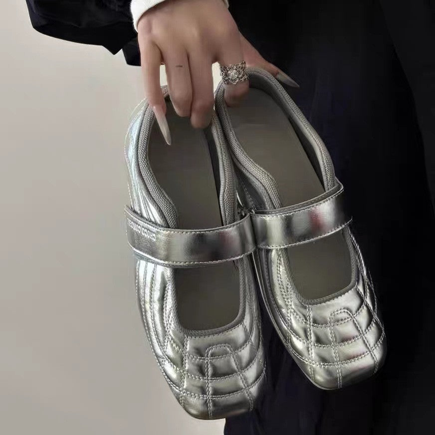 Dame Stilfulde Mary Jane Sko med moderskabel Metallic-overflade og praktisk Velcro Stilla