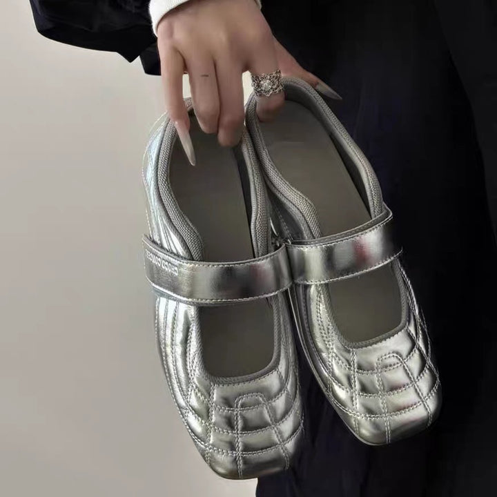 Dame Stilfulde Mary Jane Sko med moderskabel Metallic-overflade og praktisk Velcro Stilla