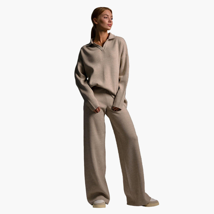 Stilla | Loungewear Sæt - Oversized Pullover med Krave og Bred Bukser - Perfekt til Hjemme & Fritid