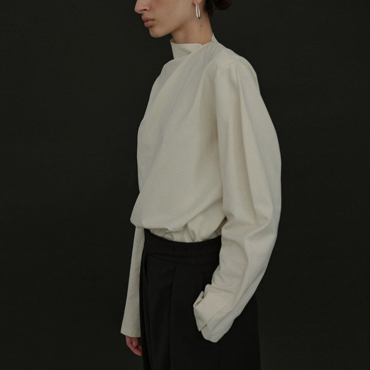 Kvinder Elegant Top med Asymmetrisk Krave og Lange Ærmer Stilla