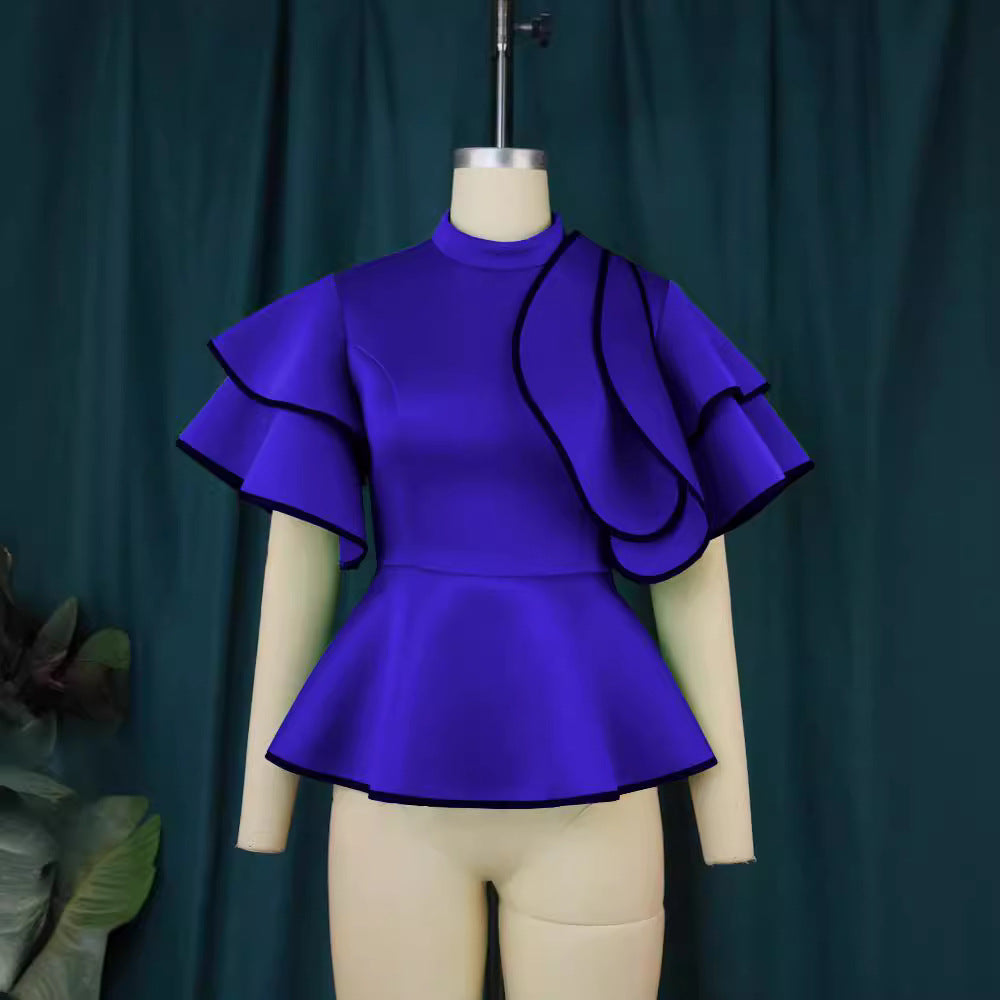 Dame Peplum-top med eksklusive flæser og asymmetrisk snit Skovae