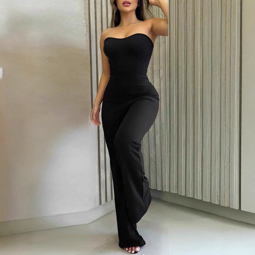 Damer Figursmigrerende Jumpsuit med elegant bandeau-udskæring og bredt ben Skovae