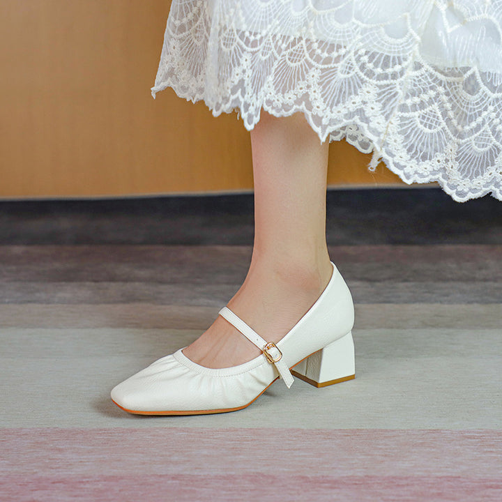 Kvinder elegante spids Chunky-hæl-pumps med rynke detaljer Stilla