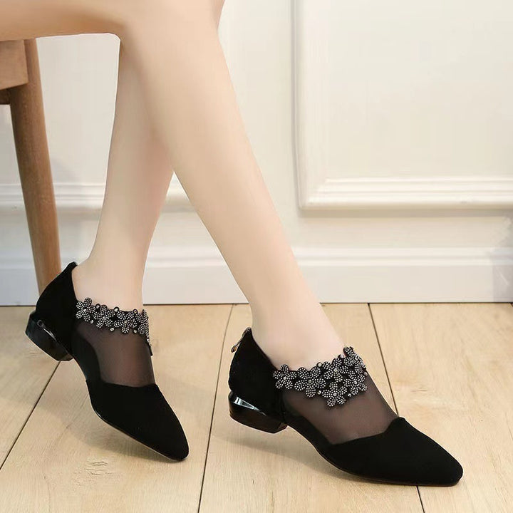 Dame Elegant Ballerinas med gennemsigtige indsatser og dekorativ glimmer Stilla