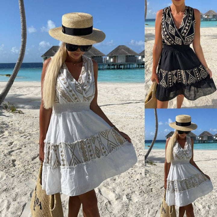 Frau Bohemian-inspirerede sommerkjole med broderede detaljer Stilla