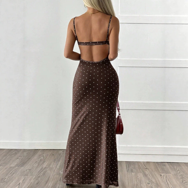 Dame Figurtilpasset Maxikjole med Polka Prikker og Strapless Design Skovae