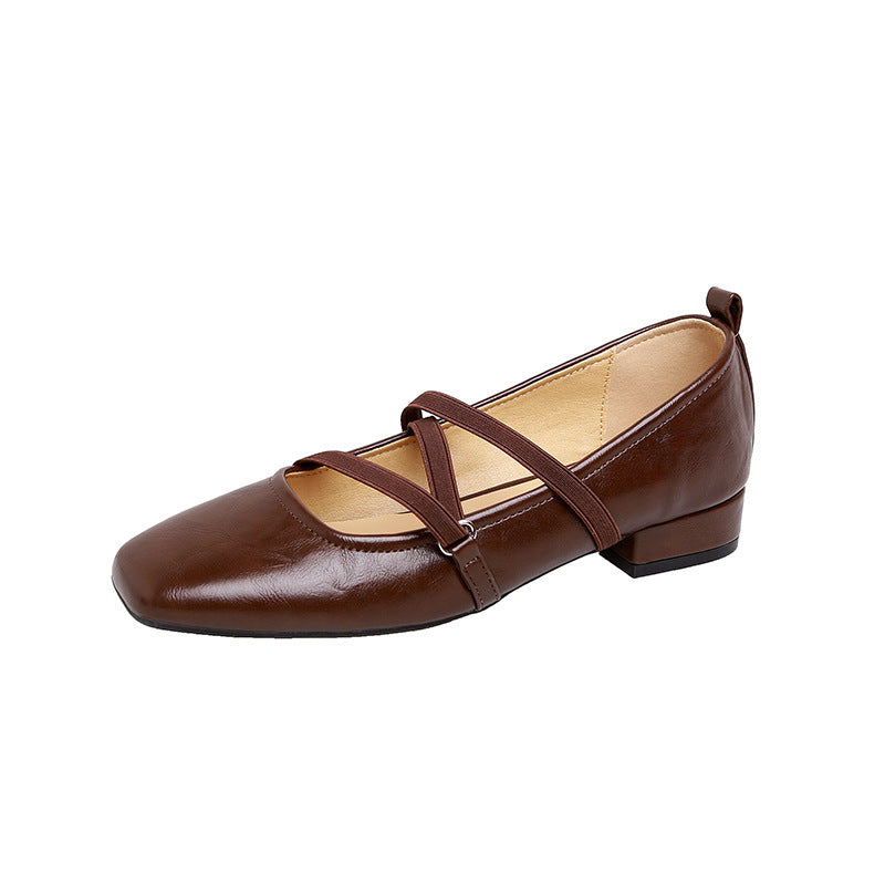 Dame Strappy Quadratæer Ballerina Flats med justerbare anklerem Stilla