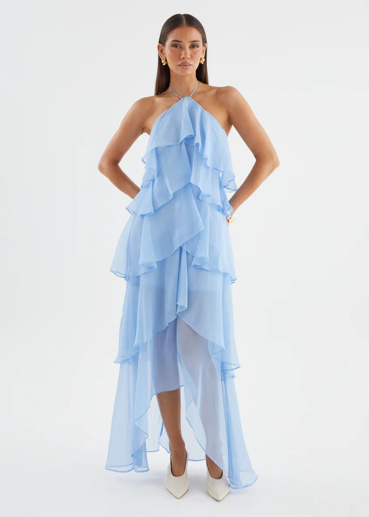Damer Airy Maxi Kjole med Flydende Volanger og Chic Halterneck Stilla