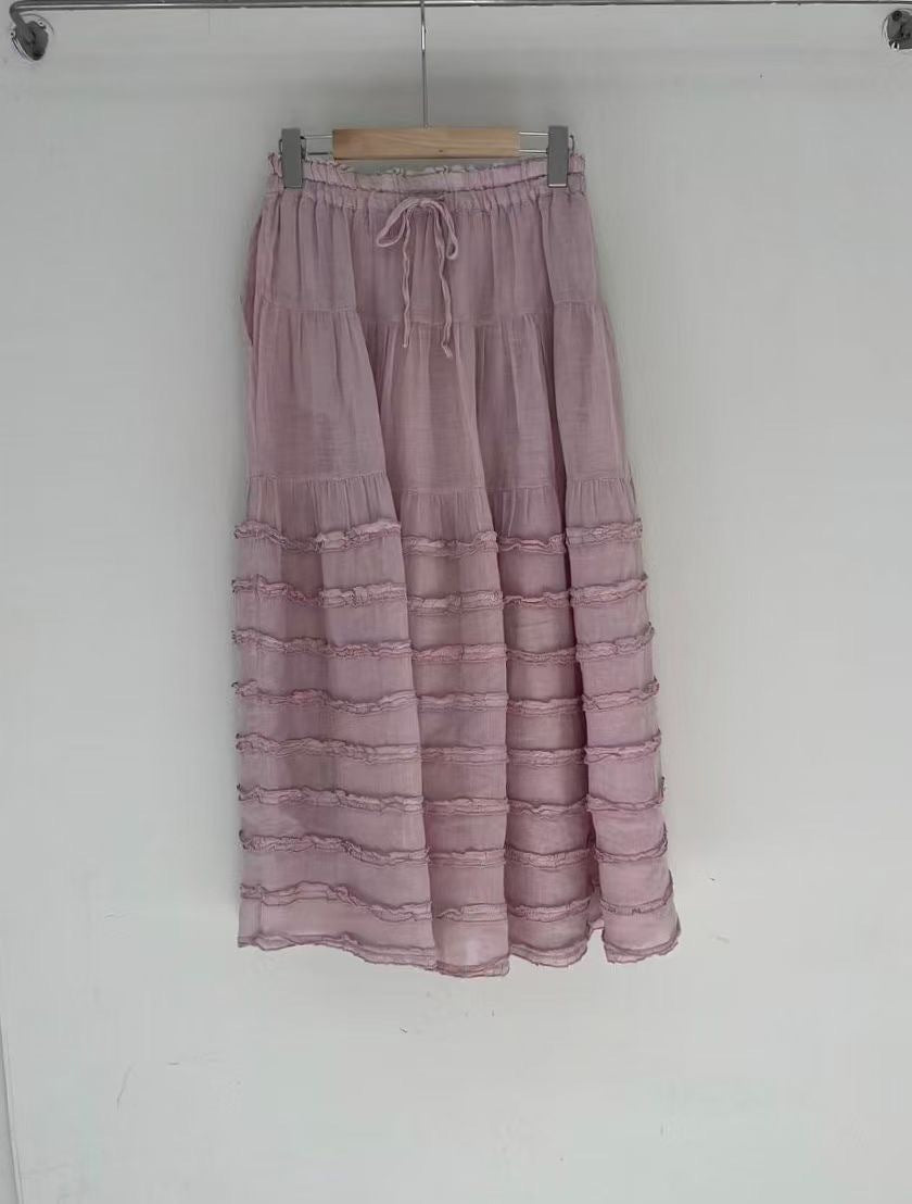 Femme Bohemian lagdelt maxi-nederdel med elastisk talje Stilla