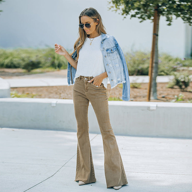 Damer Flared Jeans i afslappet vintage-stil med høj talje og frynset kant Stilla