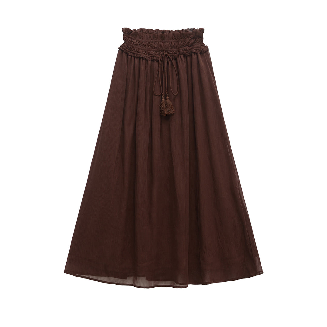 Dame Elegant Maxi Nederdel med justerbar talje og frynsedetalje Stilla