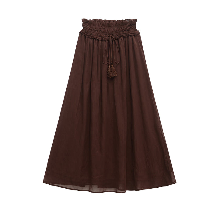 Dame Elegant Maxi Nederdel med justerbar talje og frynsedetalje Stilla