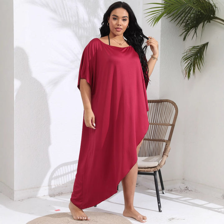 Dame strand tunika med asymmetrisk snit og elegant schlange mønster Stilla
