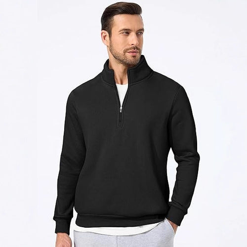 Herresweater med halv lynlås og moderne snit Skovae