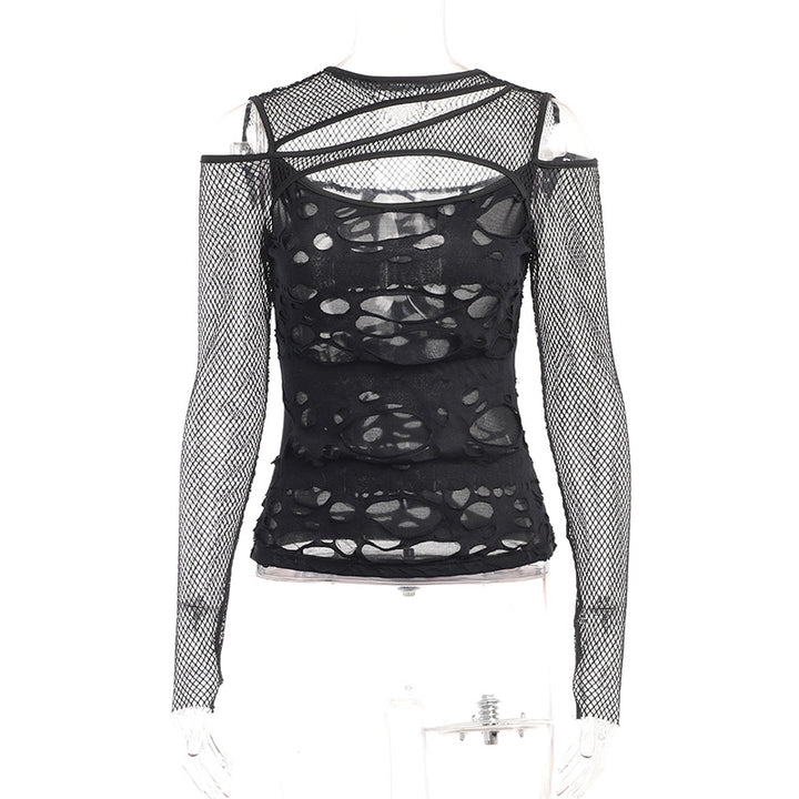 Dame Mode top med transparent mesh design og raffinerede cut-outs Skovae