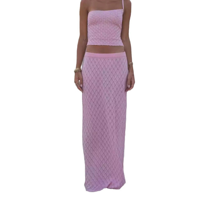 Dame Strikket Crop Top og Maxi Nederdel Sæt Stilla